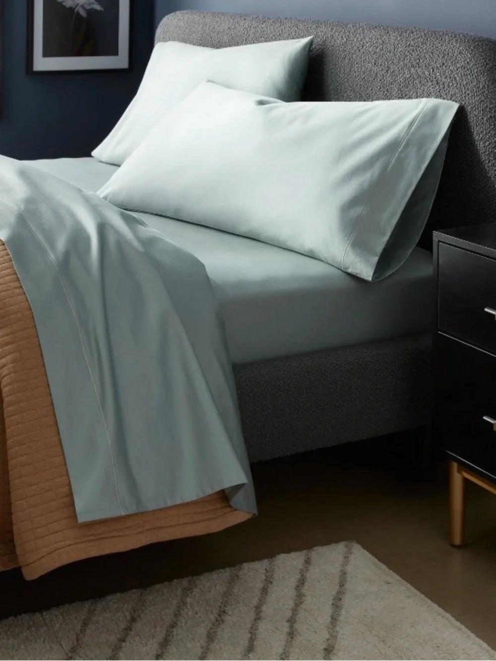 Brand New Queen 800 Thread Count Cotton Threshold Light Teal Sheet Set